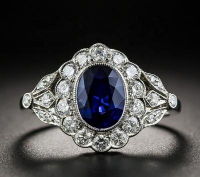 China Princess Diana William Kate Gemstone Rings Sapphire Blue Diamond Ring AC038914 AngryCat Fashion Wedding Engagement 925 Sterling Silver Finger Ring for sale