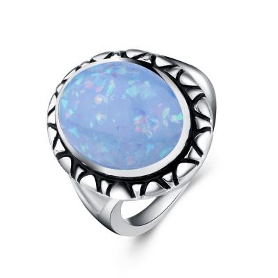 China New Opal Green Stone Ring Stainless Vintage Silver Nobel Ring 925 Natural Oval Steel Palace AC030910 AngryCat For Women Man Europe Jewelry for sale