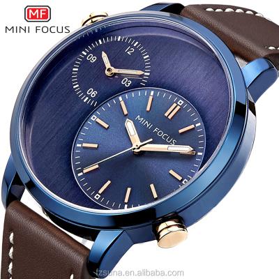 China Unique Mini Focus Brand Men's Full Calendar Quartz Watch Blue Genuine Leather Casual Watch for sale