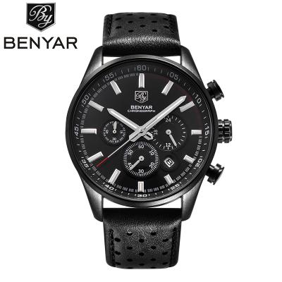 China Luxury Quartz Leather Military Male Wristwatch Watch Sports Water Resistant BENYAR Band Brand Chronograph Clock for sale