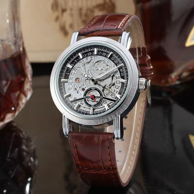 China Day/Date Luxury Mens High Quality Leather Strap Automatic Gear Watch for sale