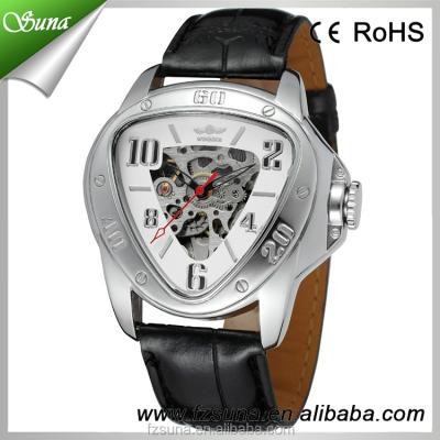 China New Style Non-Specific Vogue Triangle Shape T-Winner Luxury Skeleton Leather Mechanical Watches for sale