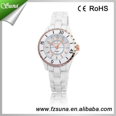 China Water Resistant Fashion Women Skone Watch White Black Ceramic Band Elegant Girls Watch for sale