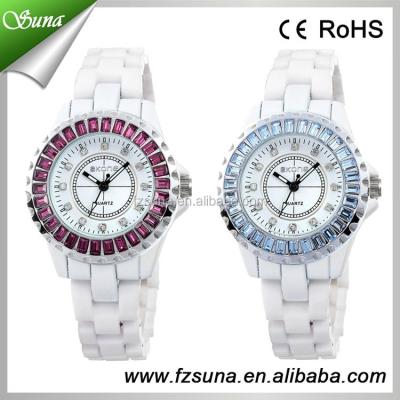 China Water Resistant Skone Branded Design Lady Fashion Watches Ceramic Strap Women Famous Vogue Jewelry Watch for sale