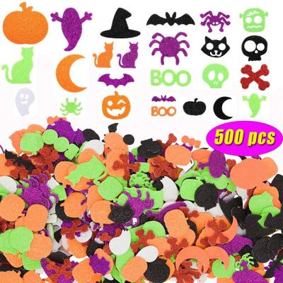 China Glitter Foam Stickers 500 Pcs Halloween Foam Stickers Glitter Foam Stickers Pumpkin Shape Self Adhesive Stickers for Kid's Halloween Party Crafts for sale