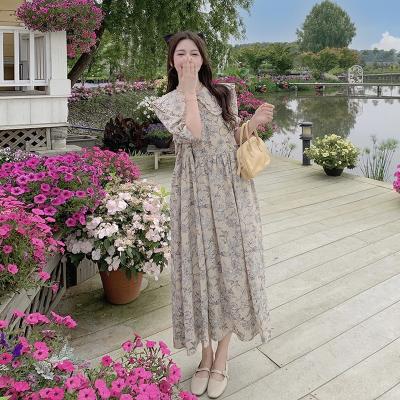 China Pregnant women's khaki dress floral dress doll collar palace style Korean version of the 2023 large viable women's dress the retro for sale