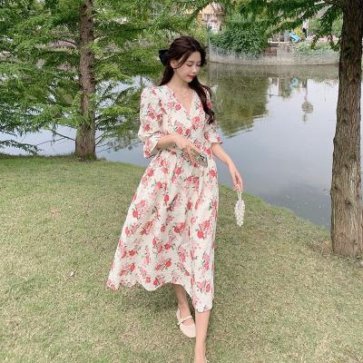 China Korean candy to the version of viable large size women first love floral dress mid length maternity casual soft skirt for sale