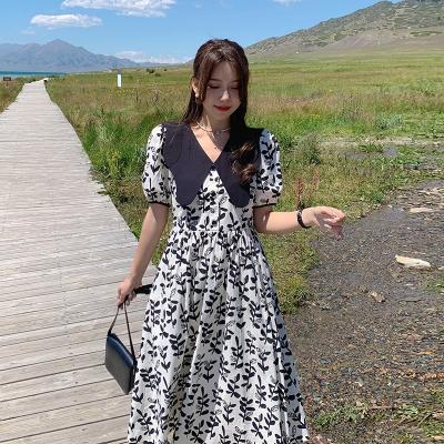 China Polo Collar Fragmented Flower Loose Korean Oversized Women's Dress Viable 2023 Summers New Casual Long Soft Dress for sale