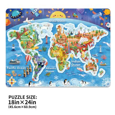 China Eco-friendly and recycle material Miniwhale 46pcs glitter world map cardboard educational paper custom jigsaw puzzle for kids age 3+ babi jigsaw puzzle for sale