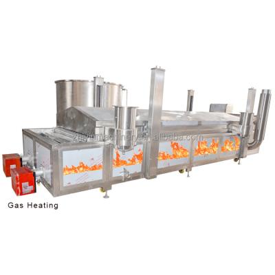 China Automatic Continuous Gas Frying Machine Automatic Continuous Gas Frying Machine Industrial Stainless Steel French Fried Potato Chips Meatloaf Vegetable Frying Machine for sale