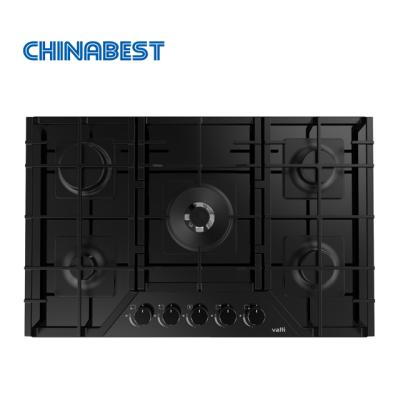 China High Quality Black Ceramic / Glass 5 Burner Tempered Glass Built In Gas Hob for sale