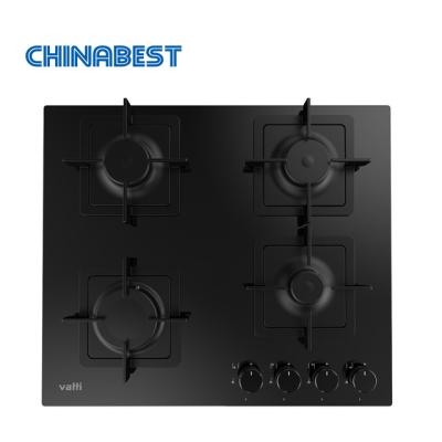 China High Quality Black Ceramic / Glass 4 Burner Tempered Glass Built In Gas Hob for sale