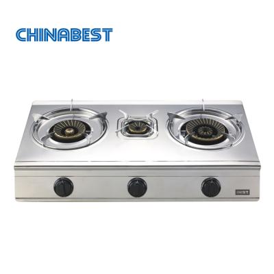 China Chinabest Good Quality Stainless Steel 3 Burner Tabletop Gas Stove Gas High End Hob with Low Price for sale