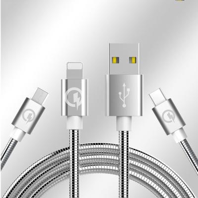 China Flexible Fast Type C Usb Cell Phone Tablet PC Mobile Phone Tablet Micro Metal Spring Data Sync 2A IOS Charging Cable for sale