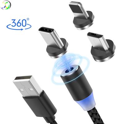 China 3 IN 1 360 Degree Rotation 1M 360 Degree Rotate Micro Usb Type C IOS Magnetic Charging 3 In 1 Fast Charger Usb Cable for sale