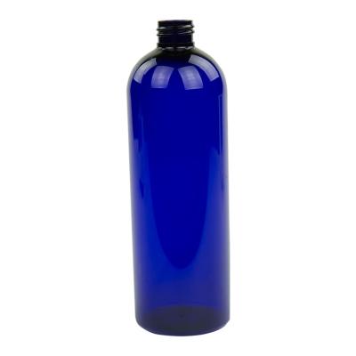 China Spill No. 16 oz. Cobalt Blue PET Cosmo Round Bottle With Neck 24-410 for sale