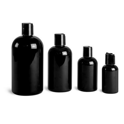 China Black Household Products PET Boston Round Bottles With Black Disc Top Caps for sale