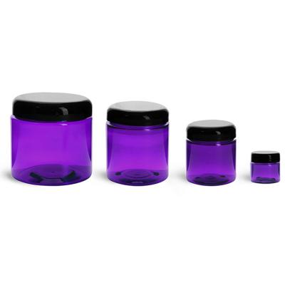 China Single Purple PET Straight Sided Pots With Black Smooth Striped Dome Caps for sale