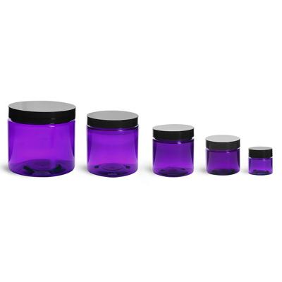 China Single Purple PET Straight Sided Pots With Black Smooth Striped Cap for sale