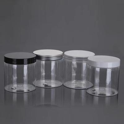 China Plain Round Plastic Pots PEE Clear Straight Sided Pots With Black Smooth Striped Caps for sale