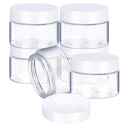 China Plain Plastic Jar Jars Round Clear Leak Proof Plastic Container Cosmetic Jars With White Lids for sale