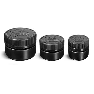 China Non Spill HDPE Low Profile Black Pots With Black F217 Scratched Resistant Kid Caps for sale