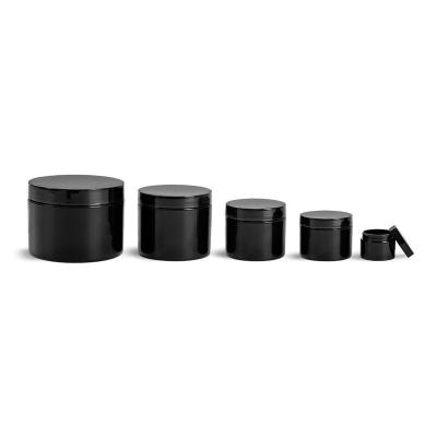 China Polypropylene 4oz Single Black Double Wall Straight Sided Jars With Lined Caps 4oz Smooth Black Double Wall PE Plastic Jar With Lid for sale