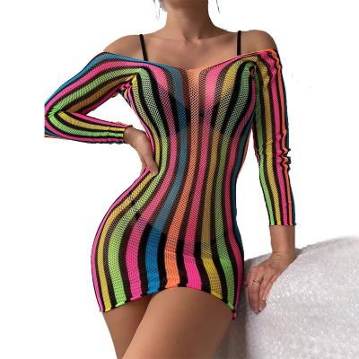 China Hot Sexy Mesh Net Cover Up Dress Bodystocking Women's Multicolor Mesh Net Dress Net Clothes Women's Sexy Lingerie Uniform Skirt for sale