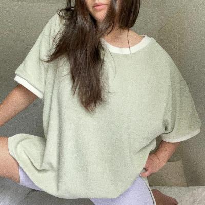 China Women Summer Short Sleeve Terry Top Breathable T Shirt Skin-Friendly Oversized for sale