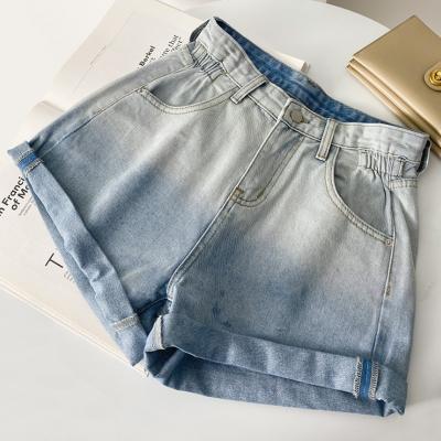 China Breathable High Waist Zipper Button Gradient Women Pants Summer Stylish Jeans Shorts for sale