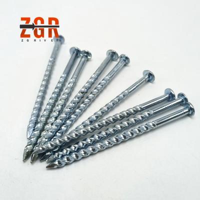 China ZGR Iron Steel Blue Flat White Galvanized Spiral Spike Common Concrete Nails For Construction Roofing Nail for sale