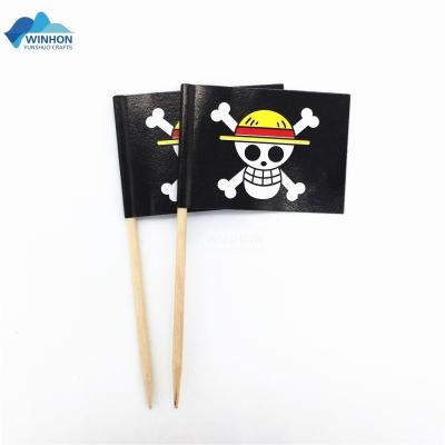 China Hotel and Resort Halloween Party Cupcake Toppers, Pirate Cocktail Picks Flags Cheese Markers for Appetizer, Cocktail Pirate Flag Picks for sale