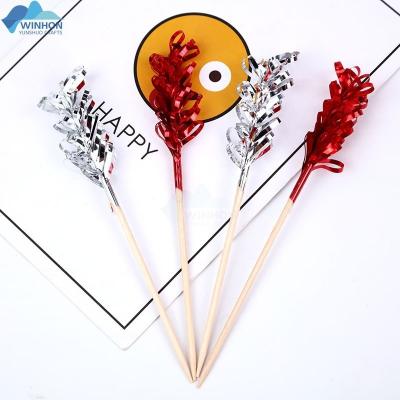 China Barber Shop Frilly Foil Wooden Colorful Toothpicks Cake Topper Fruit Decoration for Parties for sale