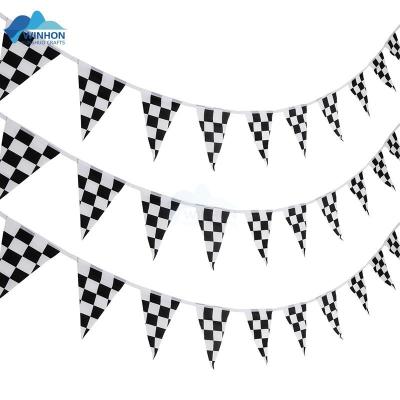 China Hotel and Resort 38pcs Pennant Bunting Black and White Checkered 10 Meter Polyester Flags for sale