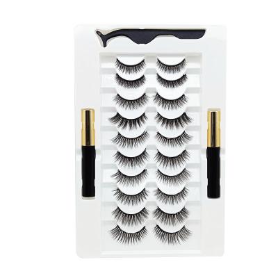 China 10 thick thin pairs magnetic eyelashes with 2 tubes of magnetic eyeliner for sale