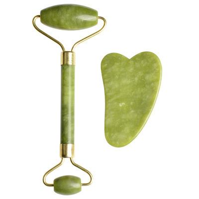 China Jade Stone Heart Shaped Gua Sha Face Lift Quartz Green Amethyst Jade Roller Gua Sha Set and Roller White Pink Green Crystal Face Guasha Ki for sale