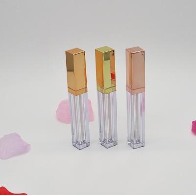 China DIY Rose Gold Square Gold Empty plastic tube cosmetic plastic hard clear lip gloss tube for sale