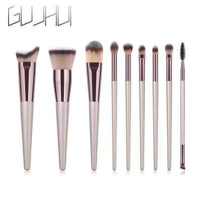 China Angular Blush New Design 9pcs Champagne Gold Brush Kit Customized Logo Private Label Cosmetic Makeup Brush Set for sale