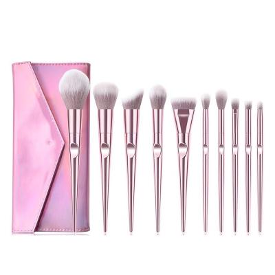 China Angular Blush New Arrival 10pcs Rose Gold Private Label Synthetic Personalized Makeup Brush Set with Cosmetic Bag for sale