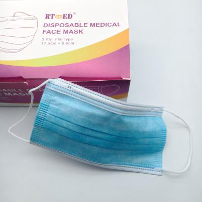 China All disposable medical face mask TYPE I earloop 3ply flat type nonwoven for sale