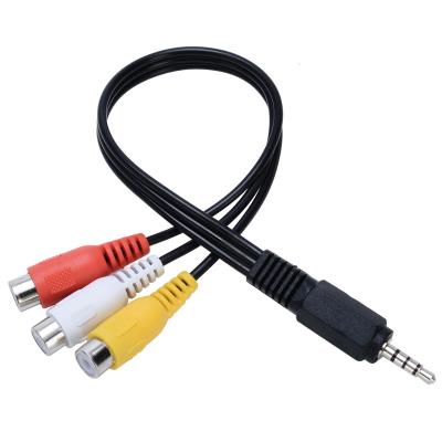 China Speaker 3.5mm to Female Audio Line 1 in-3 Red Yellow White Color Cable TV Set-top Box Video AV Compound Stereo Cable 3RCA for sale