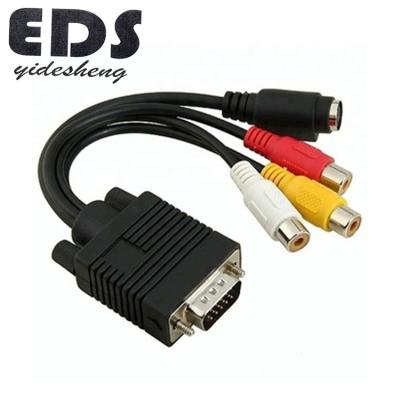 China High Quality Multimedia VGA To S-Video 3 RCA Splitter AV Converter Adapter Compound Cable For Computer for sale