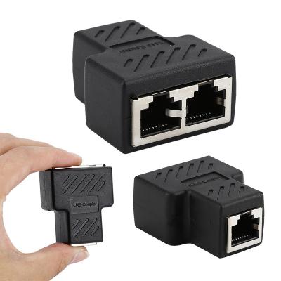 China Network Split In Two Factory Sales RJ45 Connector Network Cable Splitter Supplement Plug Adapter Connector Black 1 To 2 LAN Ethernet Rj 45 Connector for sale