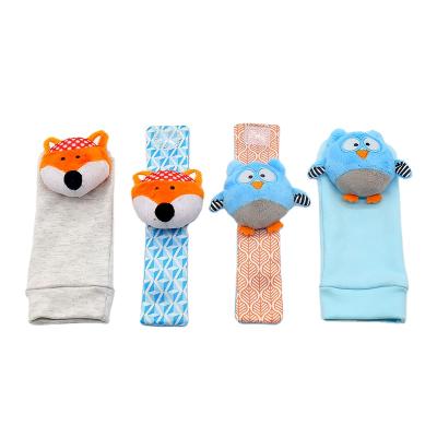 China 4pc Eco-Friendly 0-12 Months Baby Rattle Toys Fox Wrist Rattle and Foot Bumps Cute Cartoon Animal Baby Bumps Rattle Toys for sale