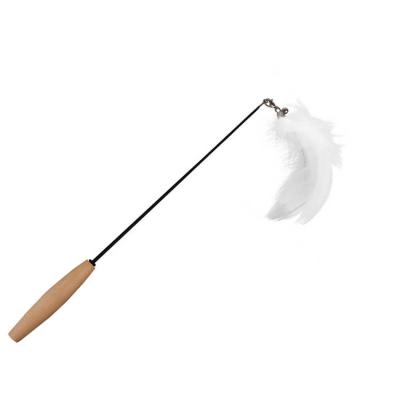 China Wholesale Hot Viable Retractable Cat Feather Teaser Stick Low Price Customized Wooden Handle Cat Scratching Playing Inreractive Toys for sale