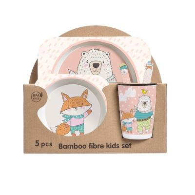 China New Modern Creative Design Cardboard Fiber Kids 5pcs Bamboo Tableware Set For Kids for sale