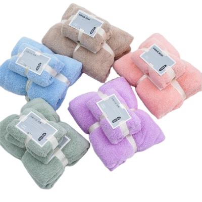 China Sustainable Coral Fleece Hair Drying Towel Microfiber Hand Bath Swimming Towel Sets Microfiber Towel Set for sale