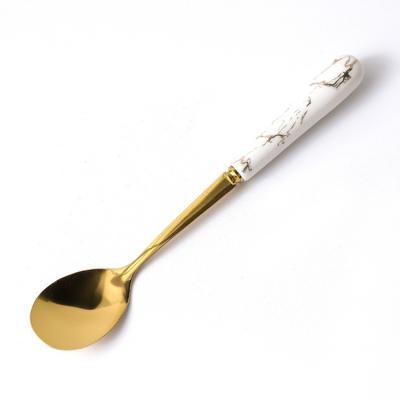 China Creative stocked spoon of stainless steel fruit spoon and Nordic marbled fork combination kitchen leaf and fork home for sale