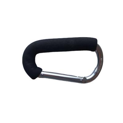 China Metal 12*140MM Large Carabiner Shaped Aluminum D Style Carry Handle With Sponge Grip For Shopping Bags for sale