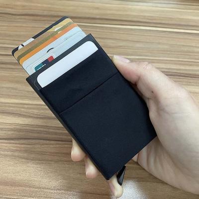 China Custom Leather Credit Card Holder Rfid Aluminum Noise Blocking Fashion Up Wallet Metal for sale